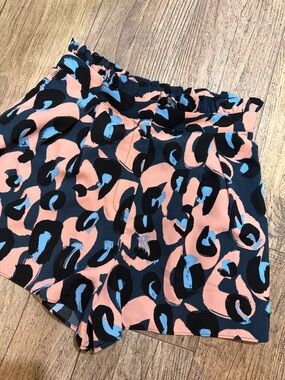 Top Shop Pink, Black & Blue High Waisted Leopard Print Shorts